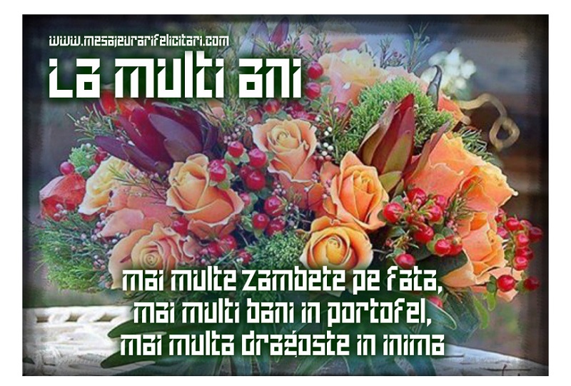 Felicitari aniversare De La Multi Ani - Mai multe zambete pe fata, mai multi bani in portofel, mai multa dragoste in inima