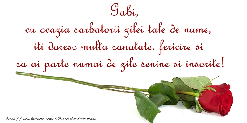 Felicitari aniversare De Sfintii Mihail si Gavril - Gabi, cu ocazia sarbatorii zilei tale de nume, iti doresc multa sanatate, fericire si sa ai parte numai de zile senine si insorite!