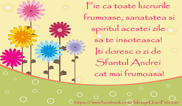 Felicitari aniversare De Sfantul Andrei - Fie ca toate lucrurile frumoase, sanatatea si spiritul acestei zile sa te insoteasca! Iti doresc o zi de Sfantul Andrei cat mai frumoasa!