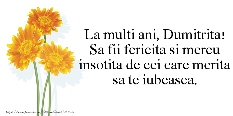 Felicitari aniversare De Sfantul Dumitru - La multi ani, Dumitrita!