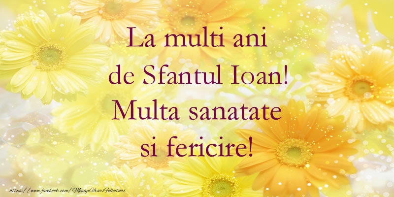 Felicitari aniversare De Sfantul Ioan - La multi ani de Sfantul Ioan! Multa sanatate si fericire!