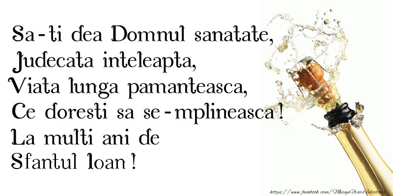 Felicitari aniversare De Sfantul Ioan - Sa-ti dea Domnul sanatate, Judecata inteleapta, Viata lunga pamanteasca, Ce doresti sa se-mplineasca! La multi ani de Sfantul Ioan!