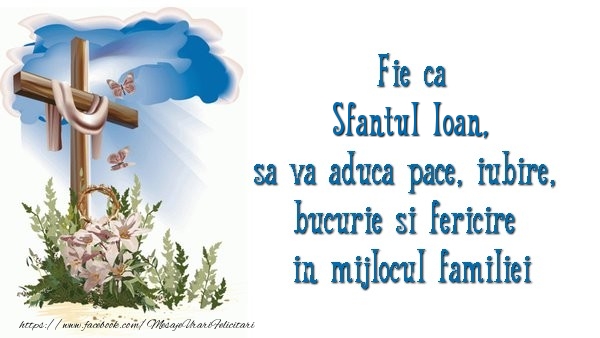 Felicitari aniversare De Sfantul Ioan - Fie ca Sfantul Ioan sa va aduca pace, iubire, bucurie si fericire in mijlocul familiei