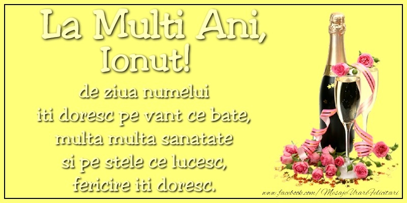 Felicitari aniversare De Sfantul Ioan - La multi ani, Ionut! de ziua numelui iti doresc pe vant ce bate, multa multa sanatate si pe stele ce lucesc, fericire iti doresc.