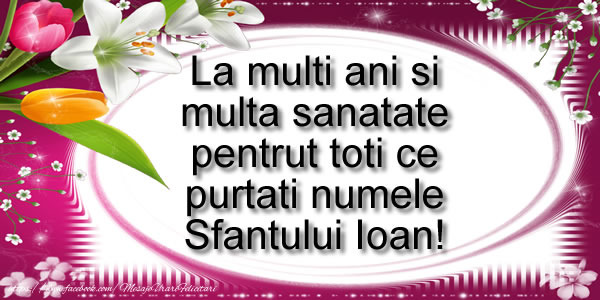 Felicitari aniversare De Sfantul Ioan - La multi ani si multa sanatate pentrut toti ce purtati numele Sfantului Ioan!