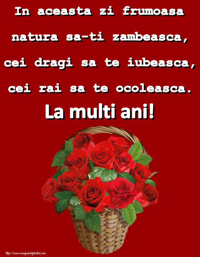 Felicitari aniversare De Zi De Nastere - In aceasta zi frumoasa natura sa-ti zambeasca, cei dragi sa te iubeasca, cei rai sa te ocoleasca. La multi ani!