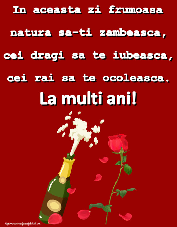 Felicitari aniversare De Zi De Nastere - In aceasta zi frumoasa natura sa-ti zambeasca, cei dragi sa te iubeasca, cei rai sa te ocoleasca. La multi ani!