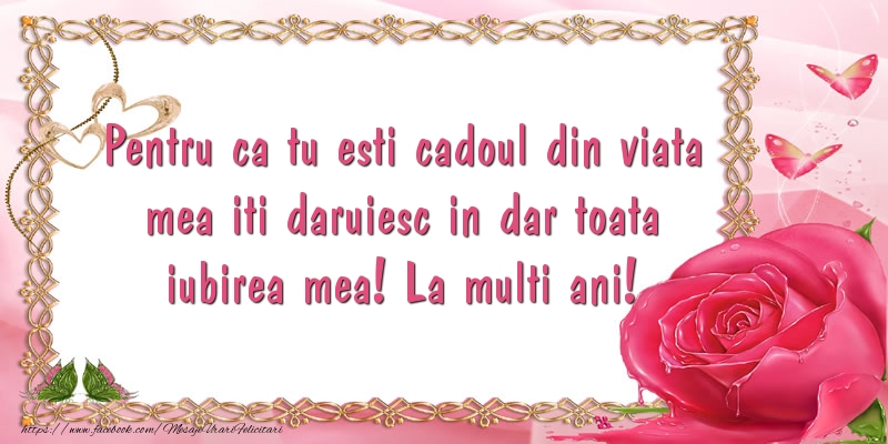 Felicitari aniversare De Zi De Nastere - Pentru ca tu esti cadoul din viata mea iti daruiesc in dar toata iubirea mea! La multi ani!