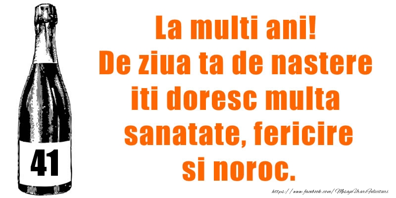 41 ani La multi ani! De ziua ta de nastere iti doresc multa sanatate, fericire si noroc.